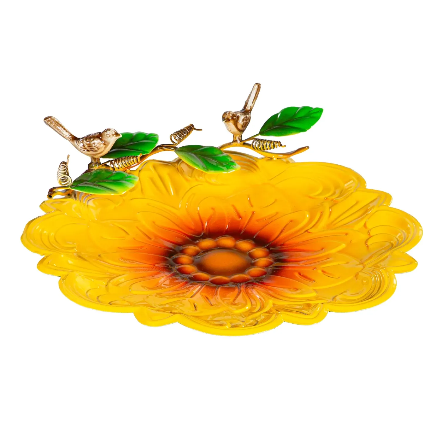 Plow & Hearth Birdbaths>17" Metal Sculpted Edge Bird Bath, Sunflower