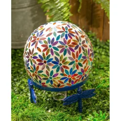 Plow & Hearth Gazing Balls>10" Mosaic Glass Gazing Ball, Multicolored Flowers