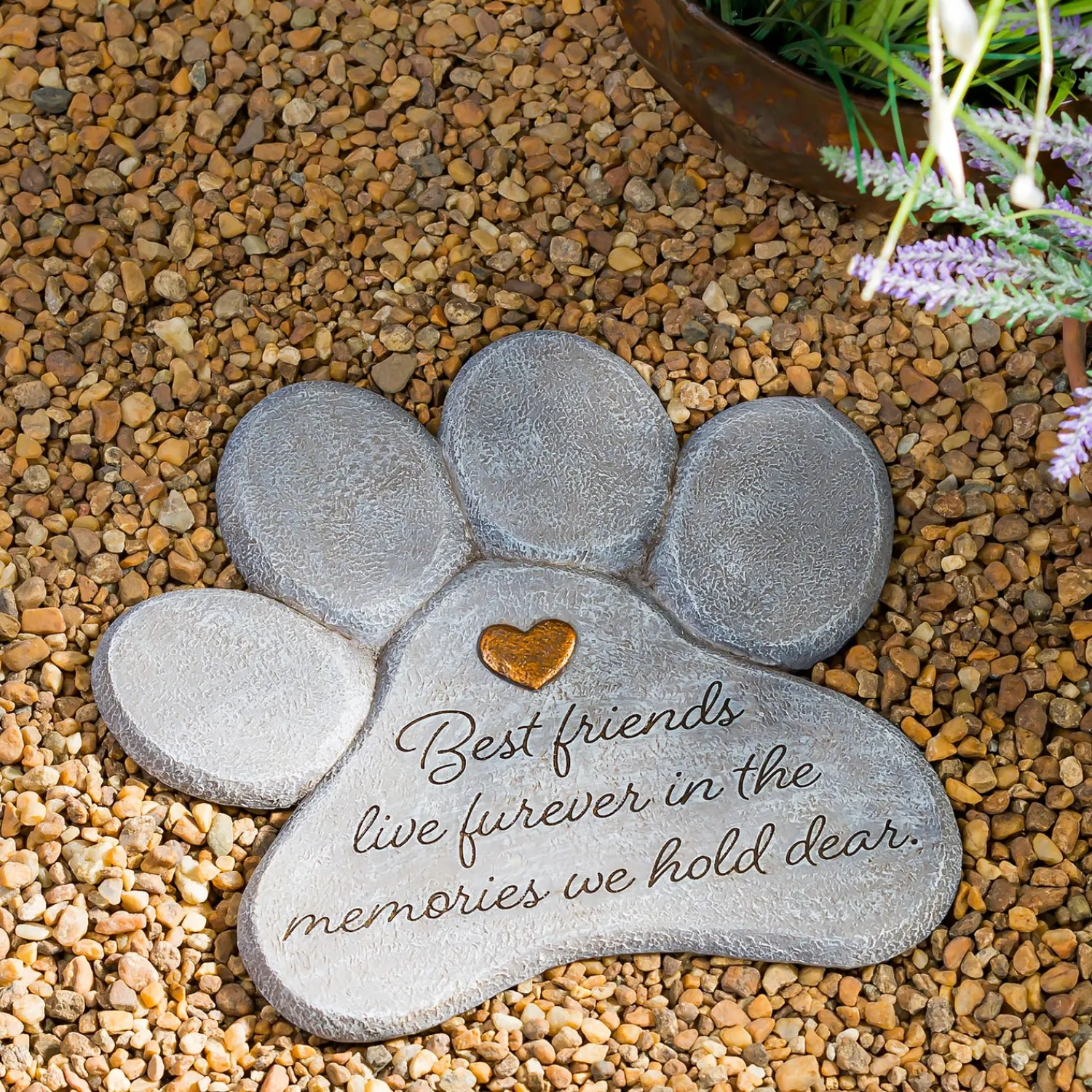 Plow & Hearth Memorial & Garden Plaques|Pathways & Stepping Stones>11" Paw Shaped Pet Memorial Garden Stone, Best Friends Live Forever