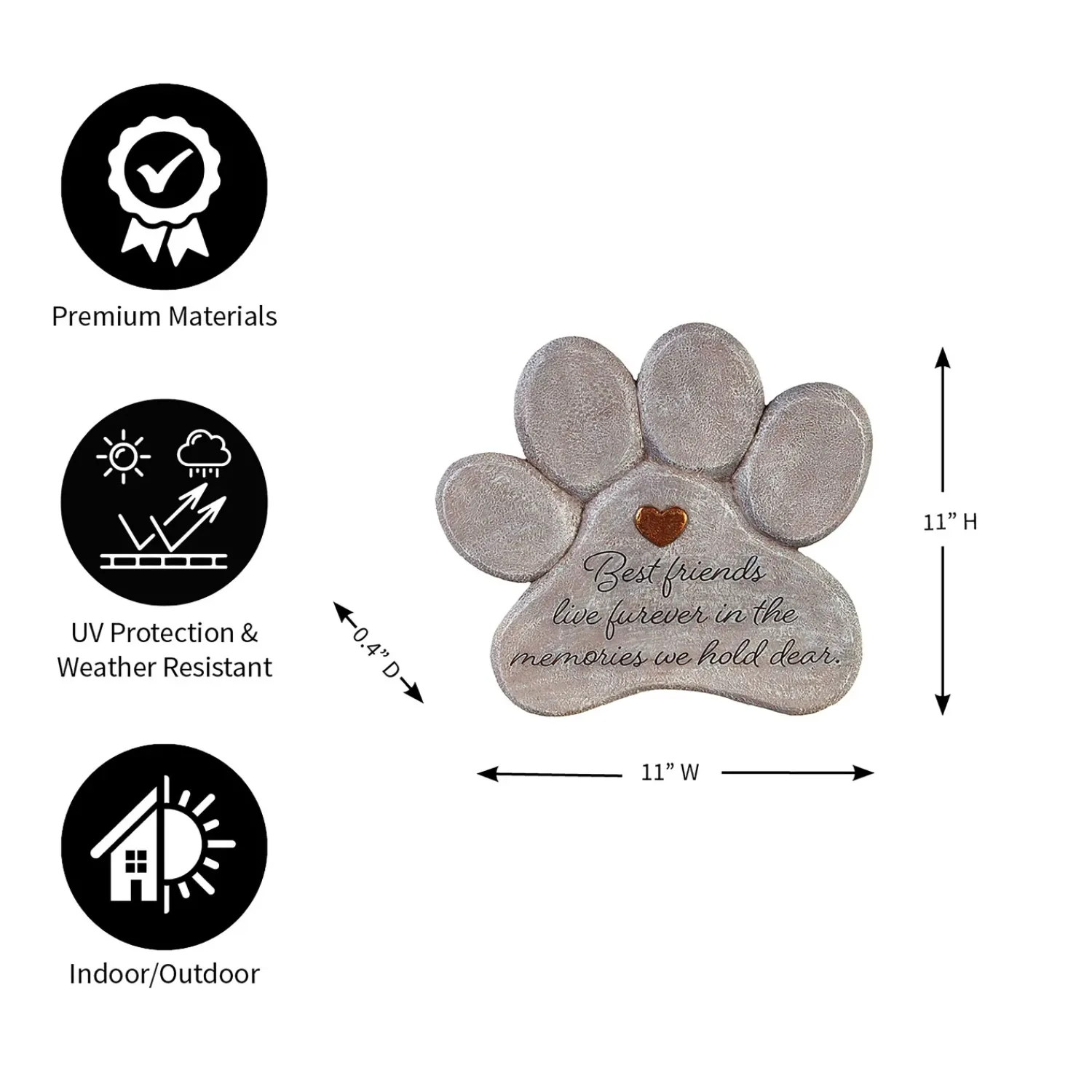 Plow & Hearth Memorial & Garden Plaques|Pathways & Stepping Stones>11" Paw Shaped Pet Memorial Garden Stone, Best Friends Live Forever