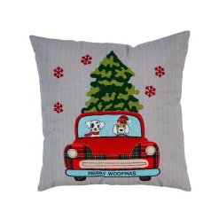 Plow & Hearth Decorative Pillows>18.5" Red Truck with Dogs Square Pillow