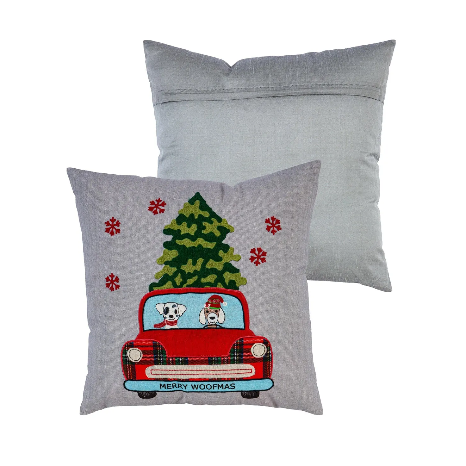 Plow & Hearth Decorative Pillows>18.5" Red Truck with Dogs Square Pillow