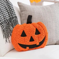 Plow & Hearth Decorative Pillows>13" Shaped Pillow with Embroidering, Jack-O-Lantern Pumpkin Orange