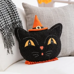 Plow & Hearth Decorative Pillows>13" Shaped Pillow with Embroidering, Cat with Witches Hat Black