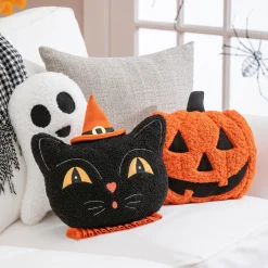Plow & Hearth Decorative Pillows>13" Shaped Pillow with Embroidering, Cat with Witches Hat Black