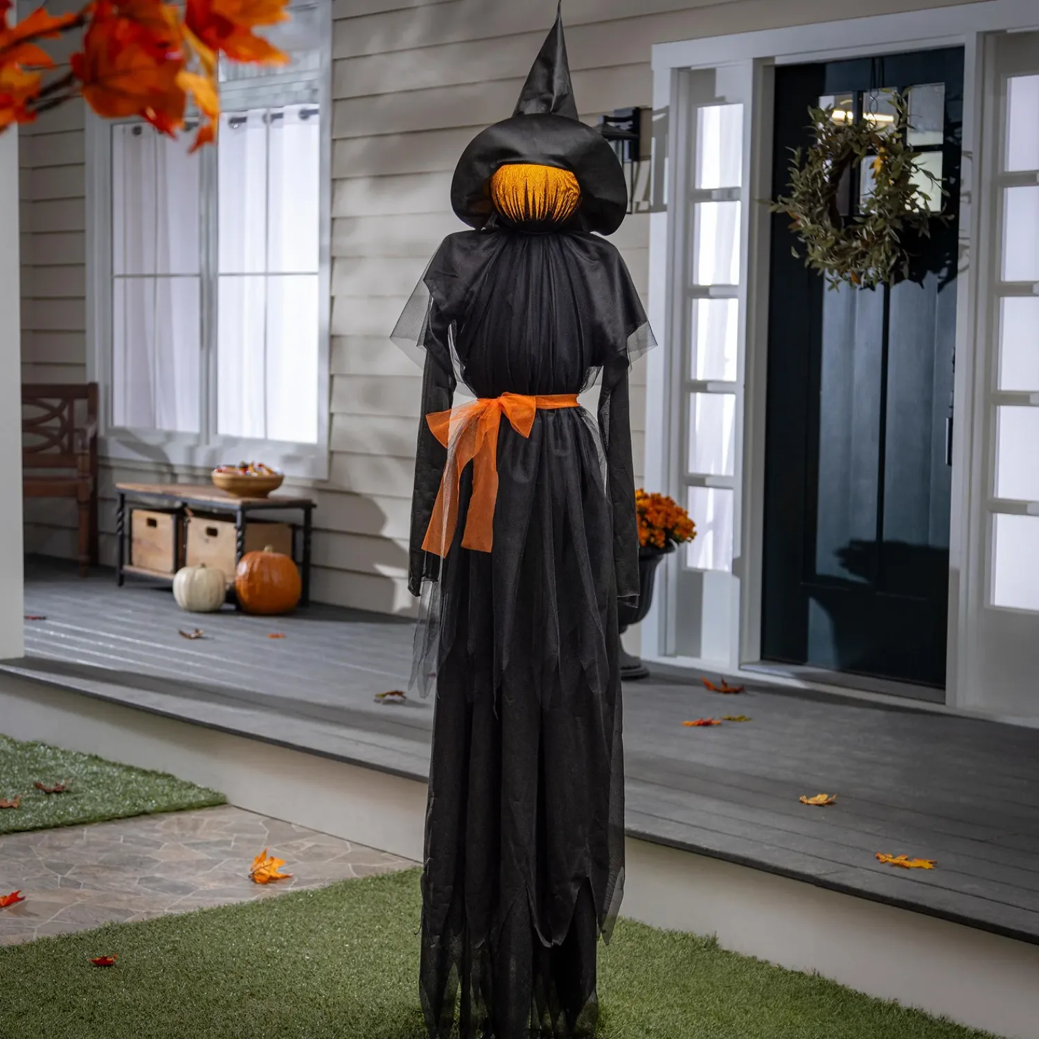 Plow & Hearth Garden Stakes>76" Witch Lighted Fabric Garden Stake with Orange Bow