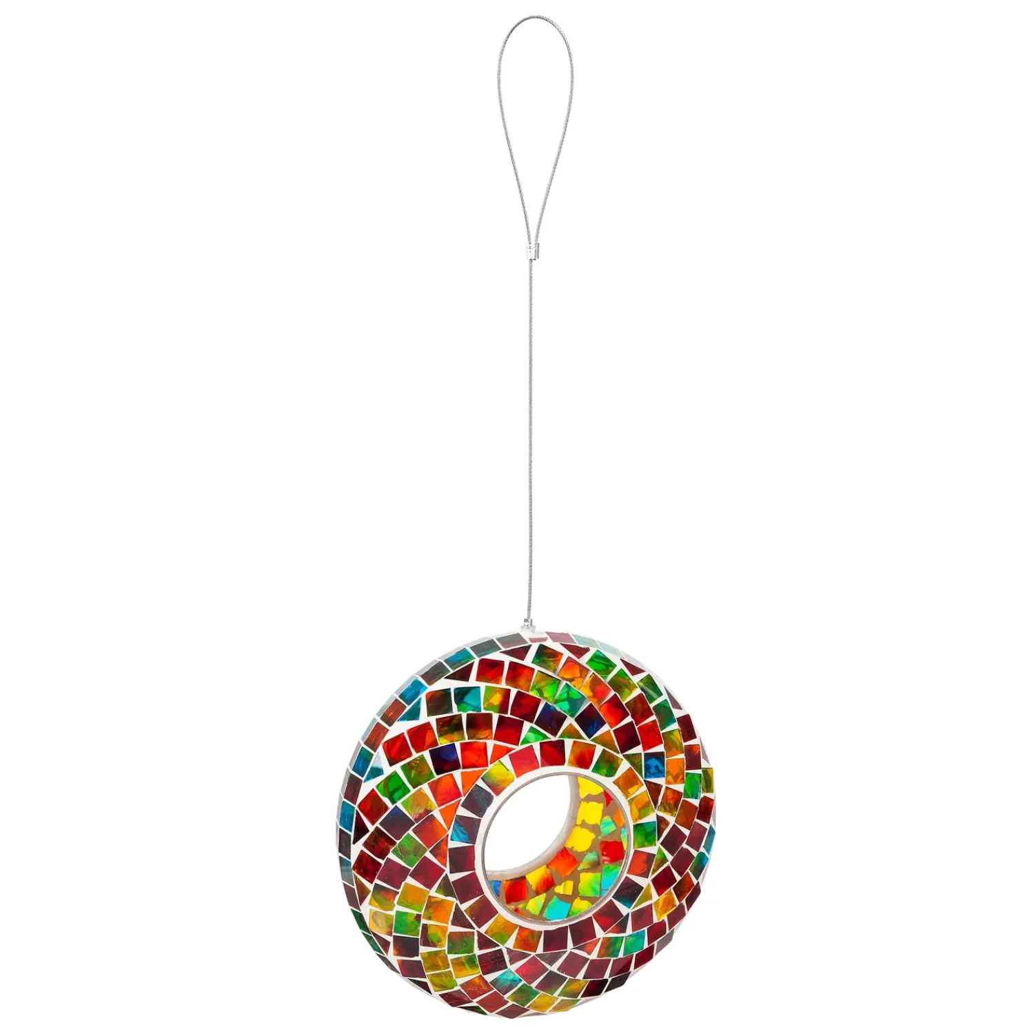 Plow & Hearth Bird Feeders>9.25"D Acrylic Circle Bird Feeder, Rainbow Mosaic Glass Multi