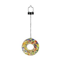 Plow & Hearth Solar Accents|Bird Feeders>8"D Solar Art Glass Fly Through Bird Feeder, Color Wheel