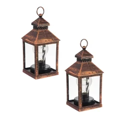 Plow & Hearth Outdoor Lamps|Candles & Lanterns>8.5"H Battery Operated Twinkling Light Bulb Lantern, Brushed Bronze; Set of 2