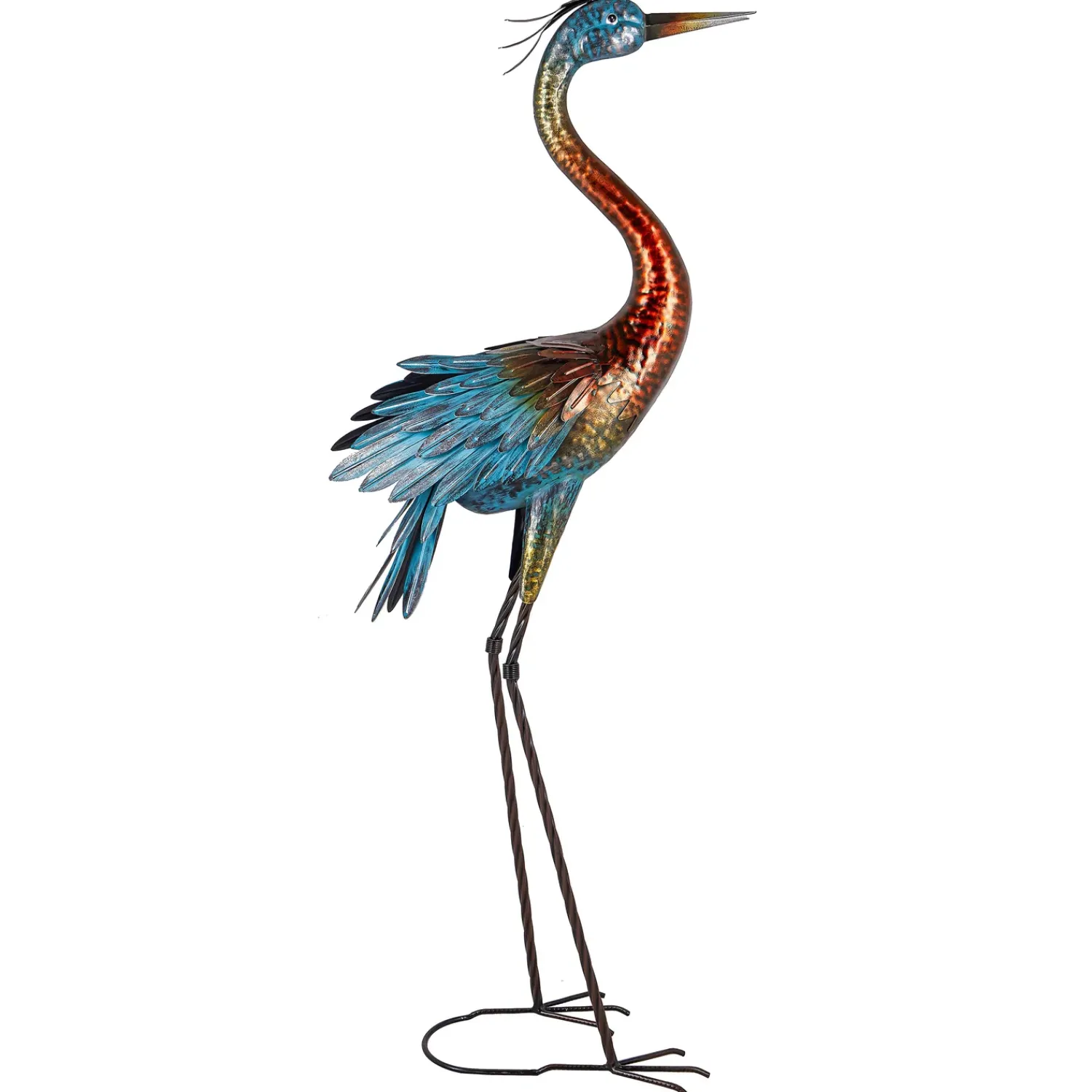 Plow & Hearth Garden Statues>48"H Metal Bronze Crane with Verdigris Wings Garden Statuary