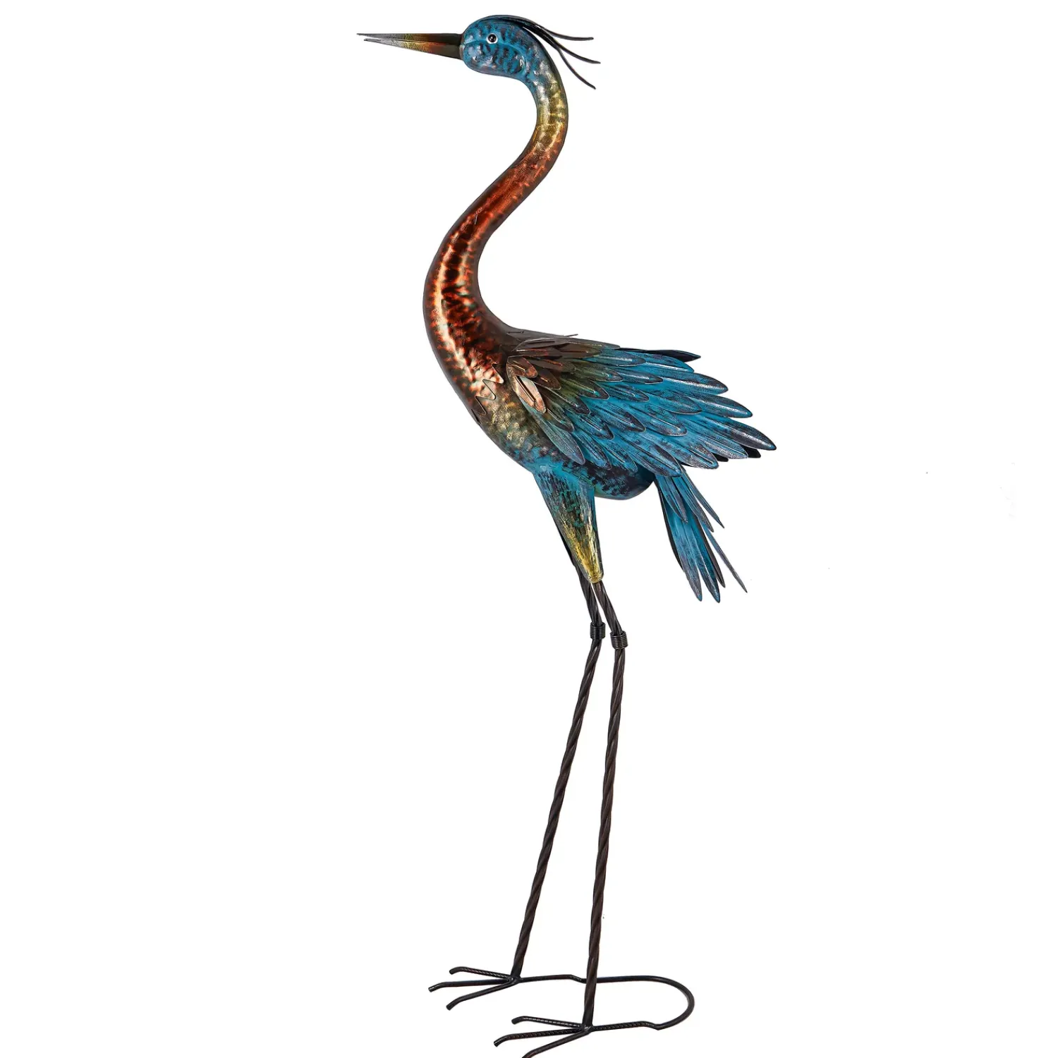 Plow & Hearth Garden Statues>48"H Metal Bronze Crane with Verdigris Wings Garden Statuary