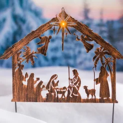 Plow & Hearth Garden Stakes|Solar Accents>28"H Solar Illuminated Nativity Stake