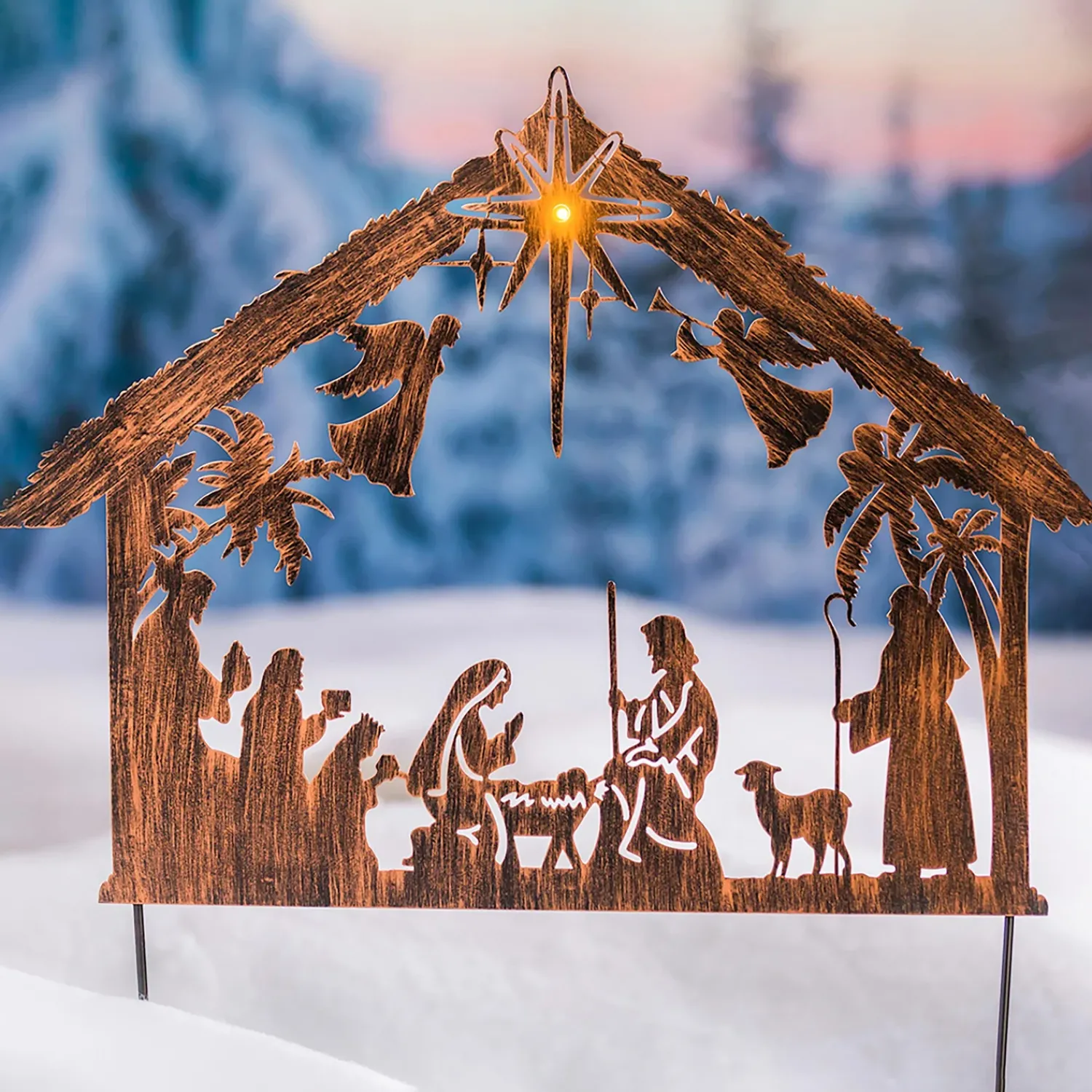 Plow & Hearth Garden Stakes|Solar Accents>28"H Solar Illuminated Nativity Stake