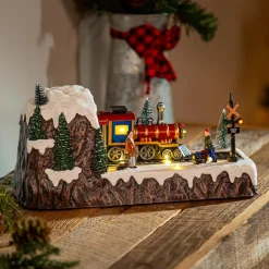 Plow & Hearth Decorative Accents>12.6"L LED Christmas Scene with Moving Train and Music Table Décor