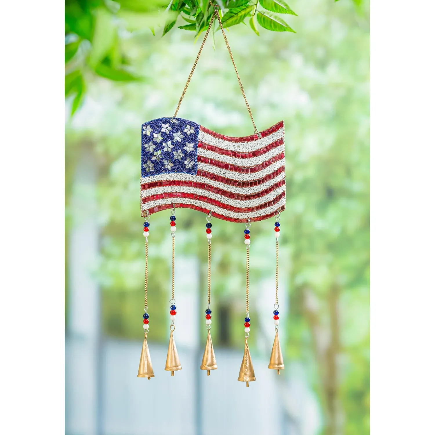 Plow & Hearth Wind Chimes & Mobiles>27"W American Flag Beaded Wind Chime