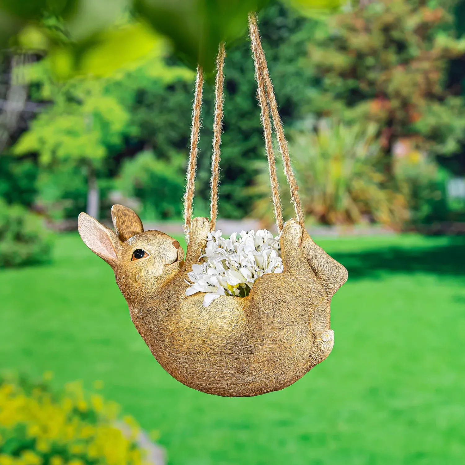 Plow & Hearth Planters & Plant Stands>Rabbit Hanging Planter with Jute