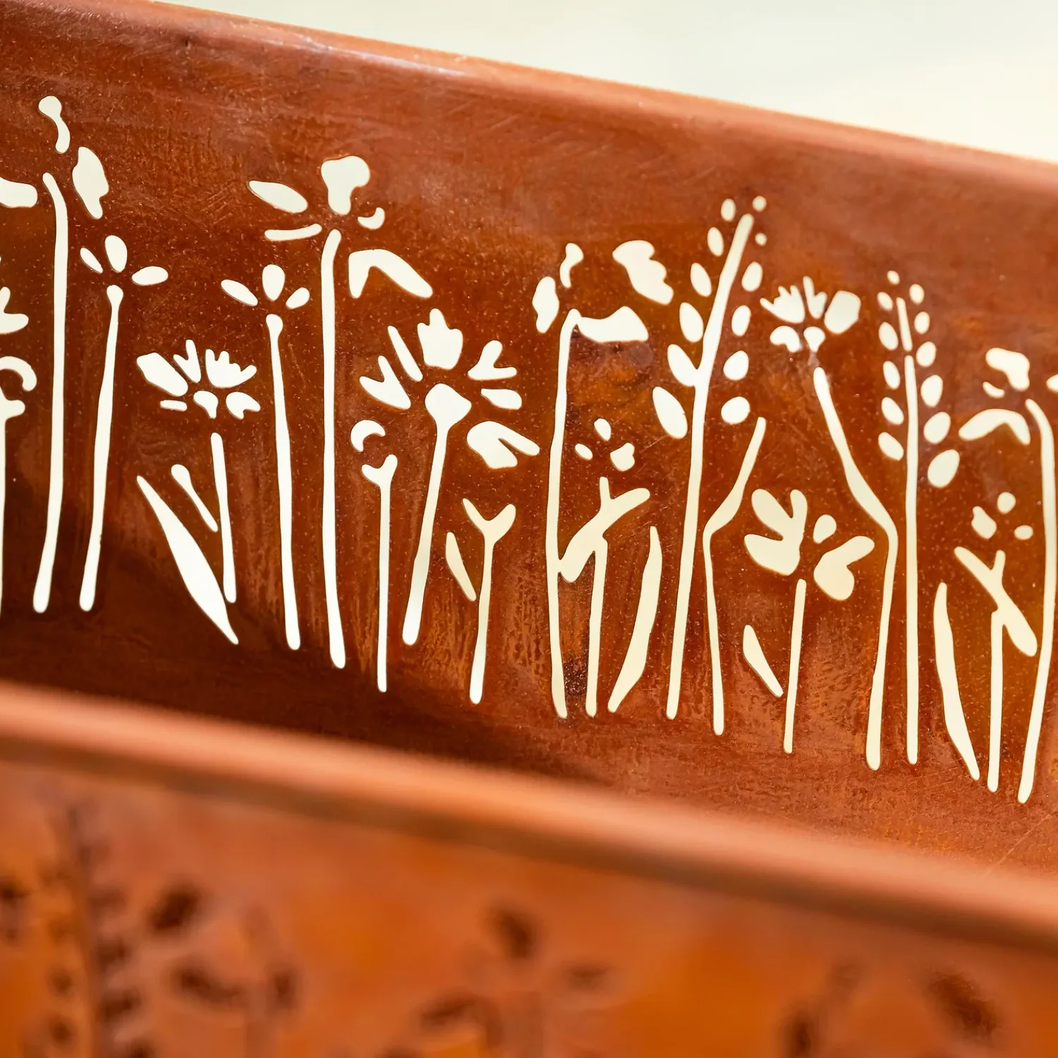 Plow & Hearth Planters & Plant Stands>Rectangular Metal Planter with Laser Cut Florals