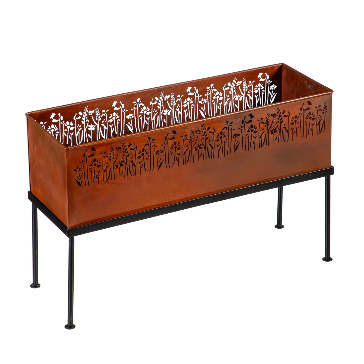 Plow & Hearth Planters & Plant Stands>Rectangular Metal Planter with Laser Cut Florals