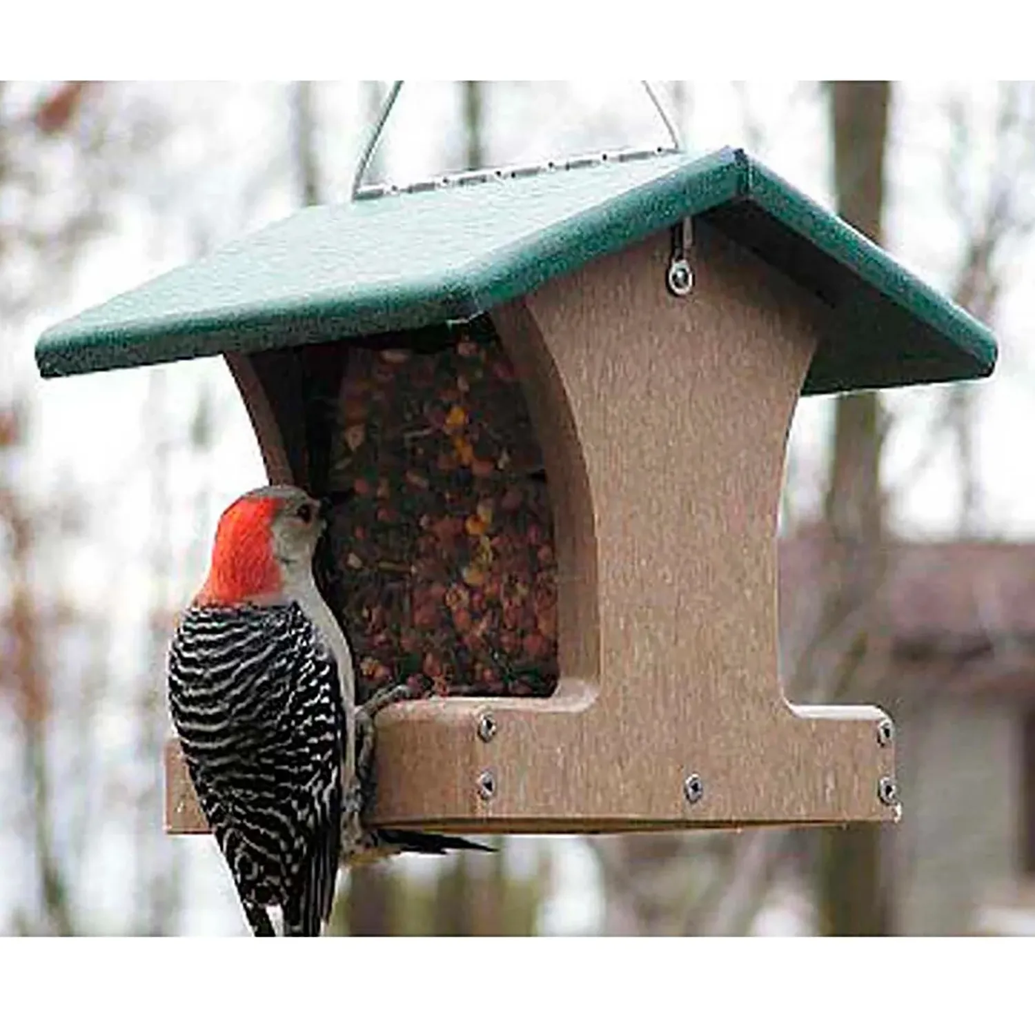 Plow & Hearth Bird Feeders>Recycled Poly-Lumber 2-Sided Hopper Bird Feeder