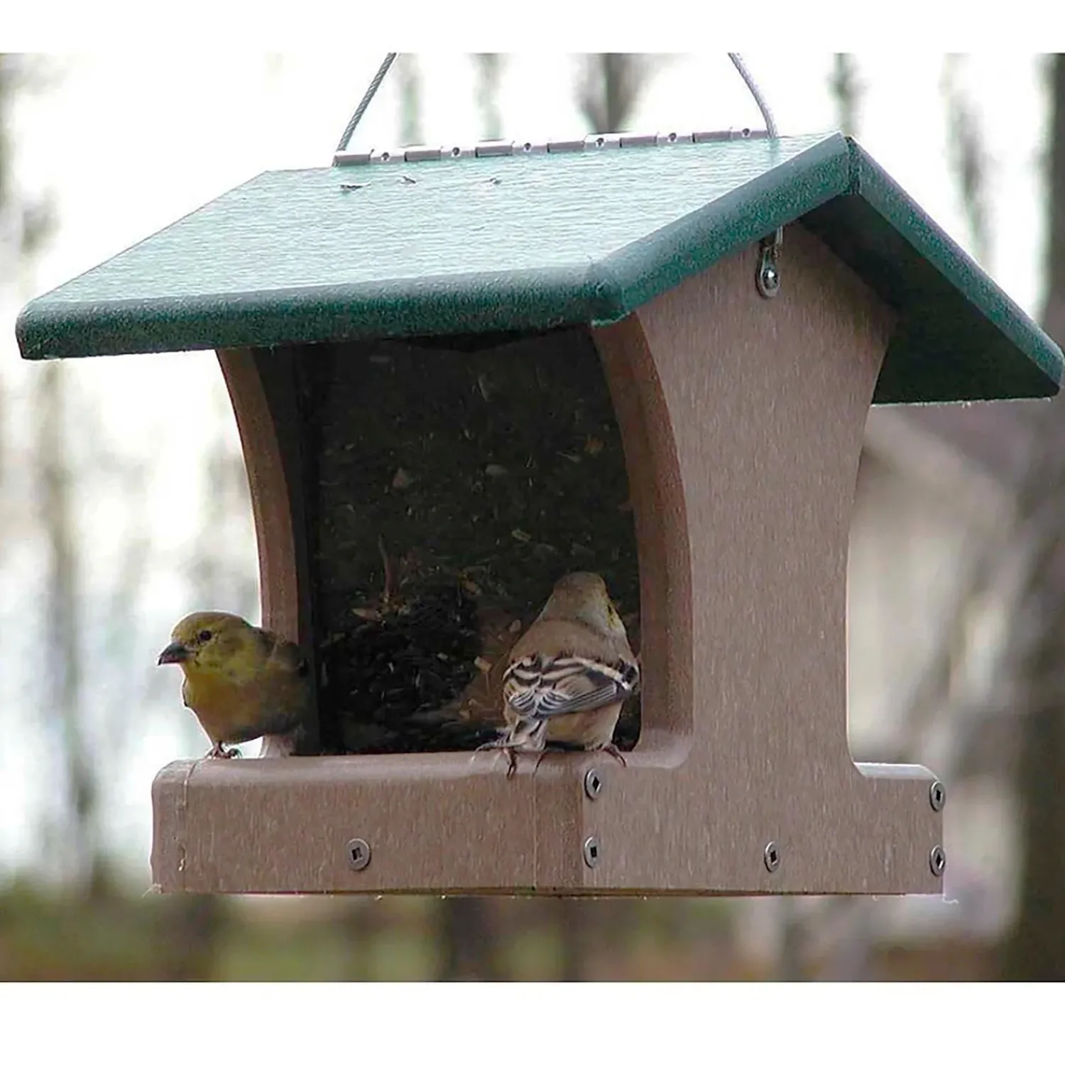 Plow & Hearth Bird Feeders>Recycled Poly-Lumber 2-Sided Hopper Bird Feeder