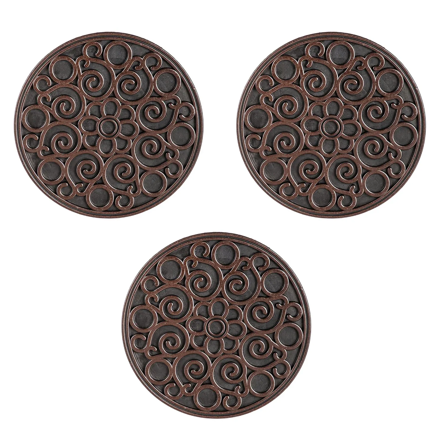 Plow & Hearth Pathways & Stepping Stones>Recycled Rubber Stepping Stones, Set of 3 - Copper Flower Swirl