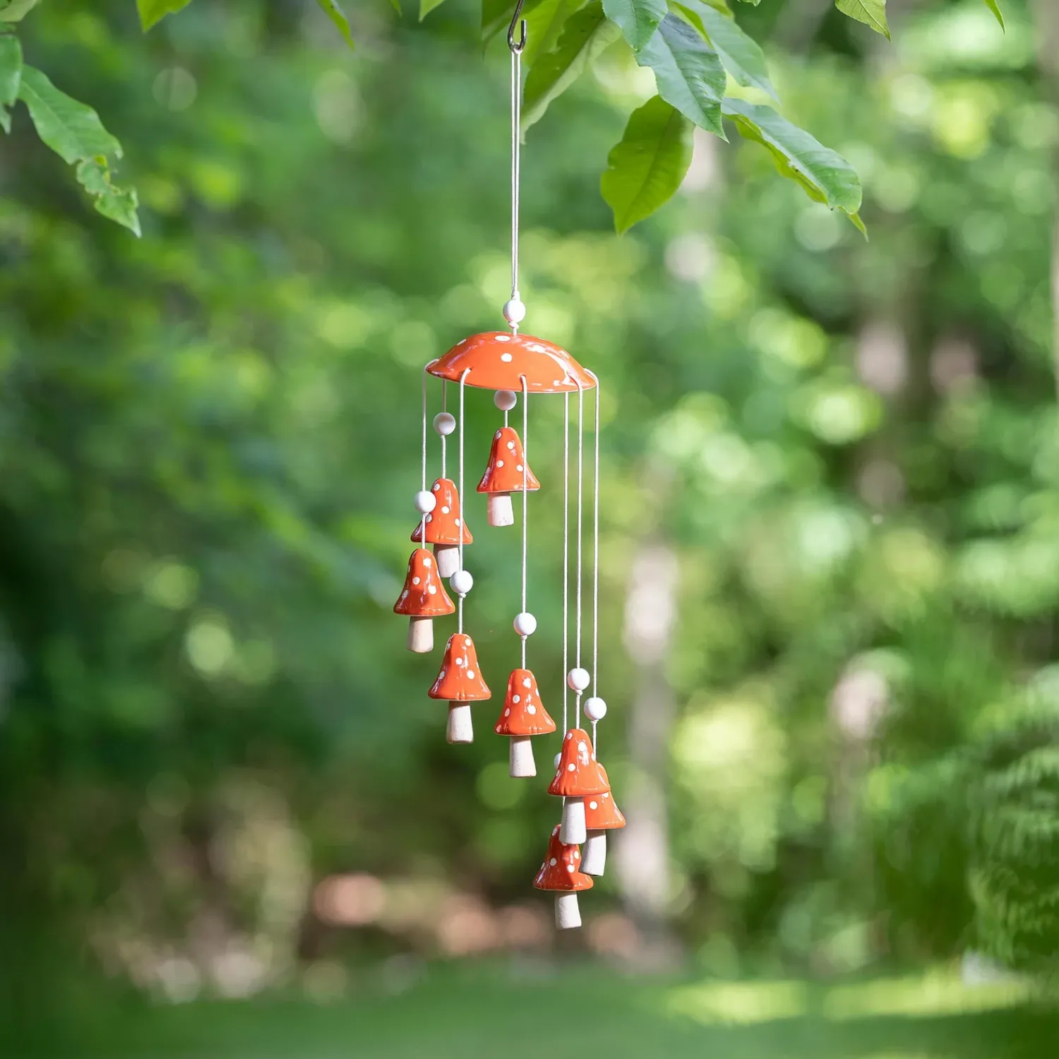 Plow & Hearth Wind Chimes & Mobiles>Red Mushroom Ceramic Hanging Garden Decor