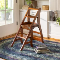 Plow & Hearth Chairs & Rockers|Rockers & Gliders>Reproduction Parawood Ben Franklin Convertible Ladder Chair Chestnut