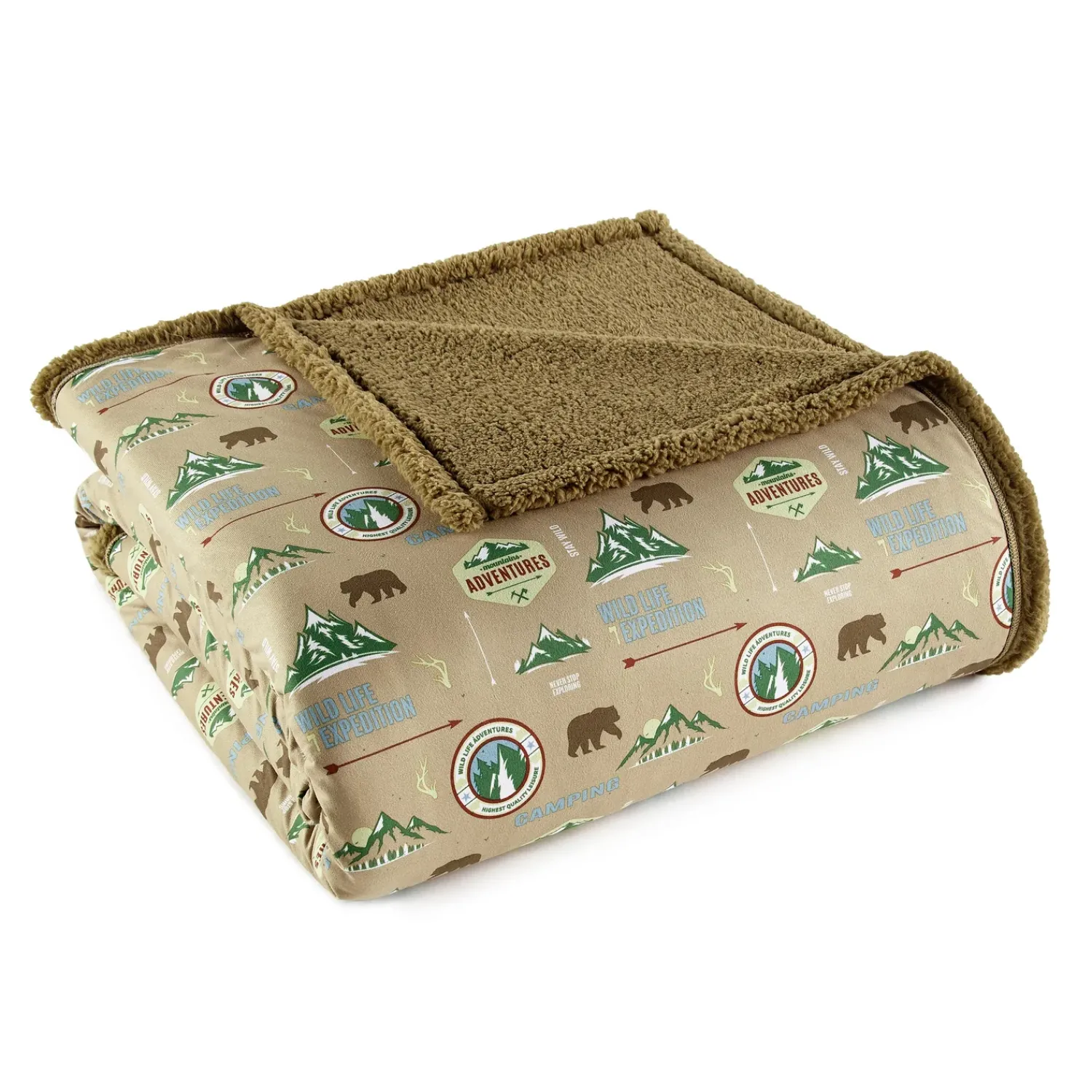 Plow & Hearth Throws & Blankets>Reversible Patterned Micro Flannel® Sherpa Blanket