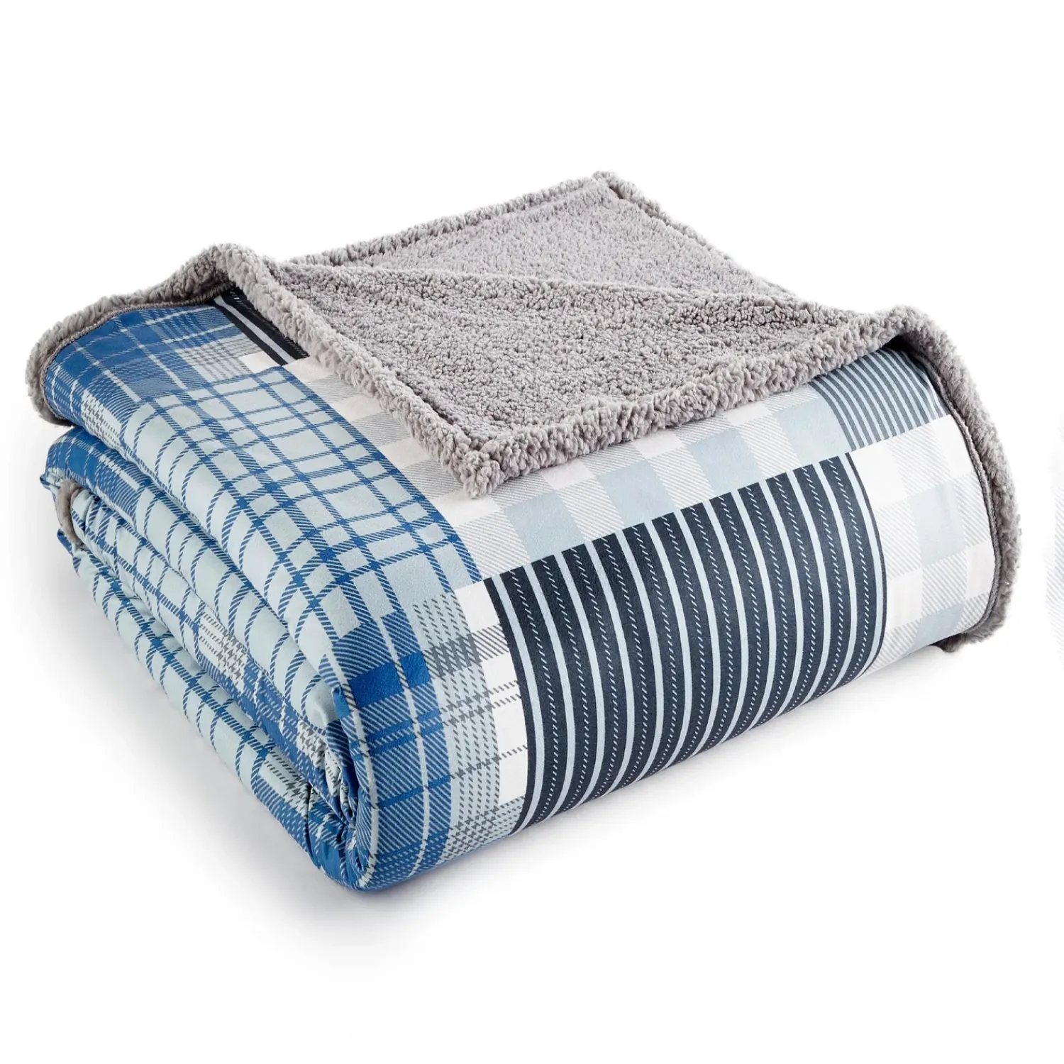Plow & Hearth Throws & Blankets>Reversible Patterned Micro Flannel® Sherpa Blanket
