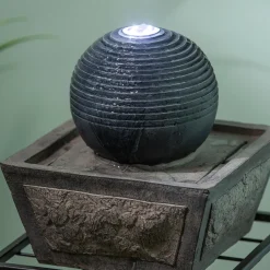Plow & Hearth Outdoor Fountains>Ridged Globe Fountain with Planter Shelf