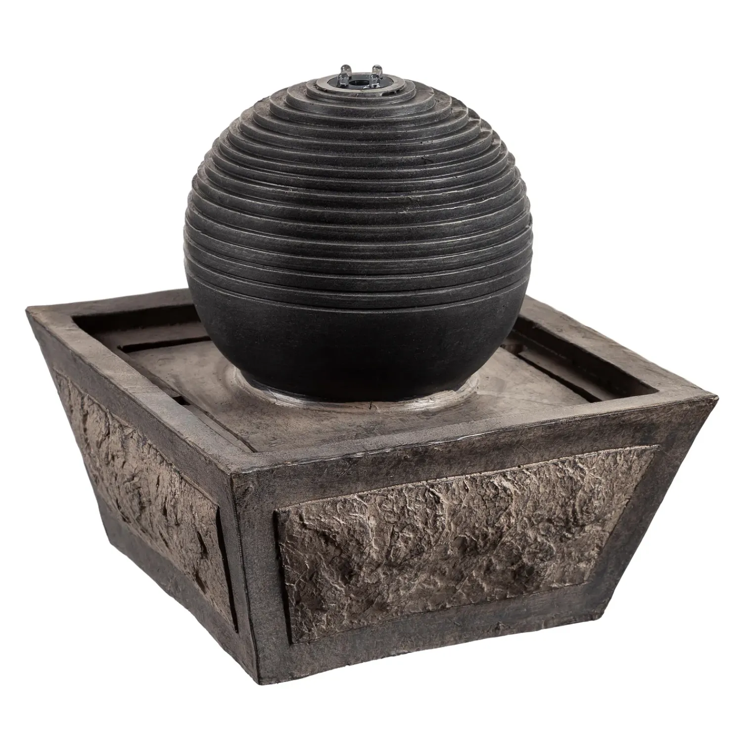 Plow & Hearth Outdoor Fountains>Ridged Globe Fountain with Planter Shelf