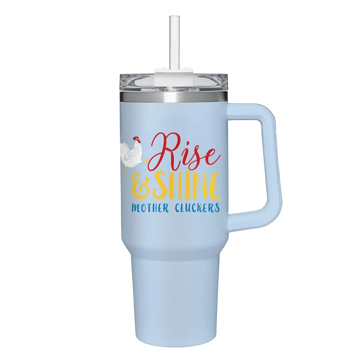 Plow & Hearth Travel Cups>Rise & Shine Chicken Canyon Cup, Double Wall Stainless Steel w/ Straw, 40oz, Gift Box