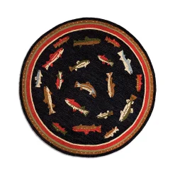 Plow & Hearth Area Rugs>River Fish Hand-Hooked Wool Accent Rug, 5' Round