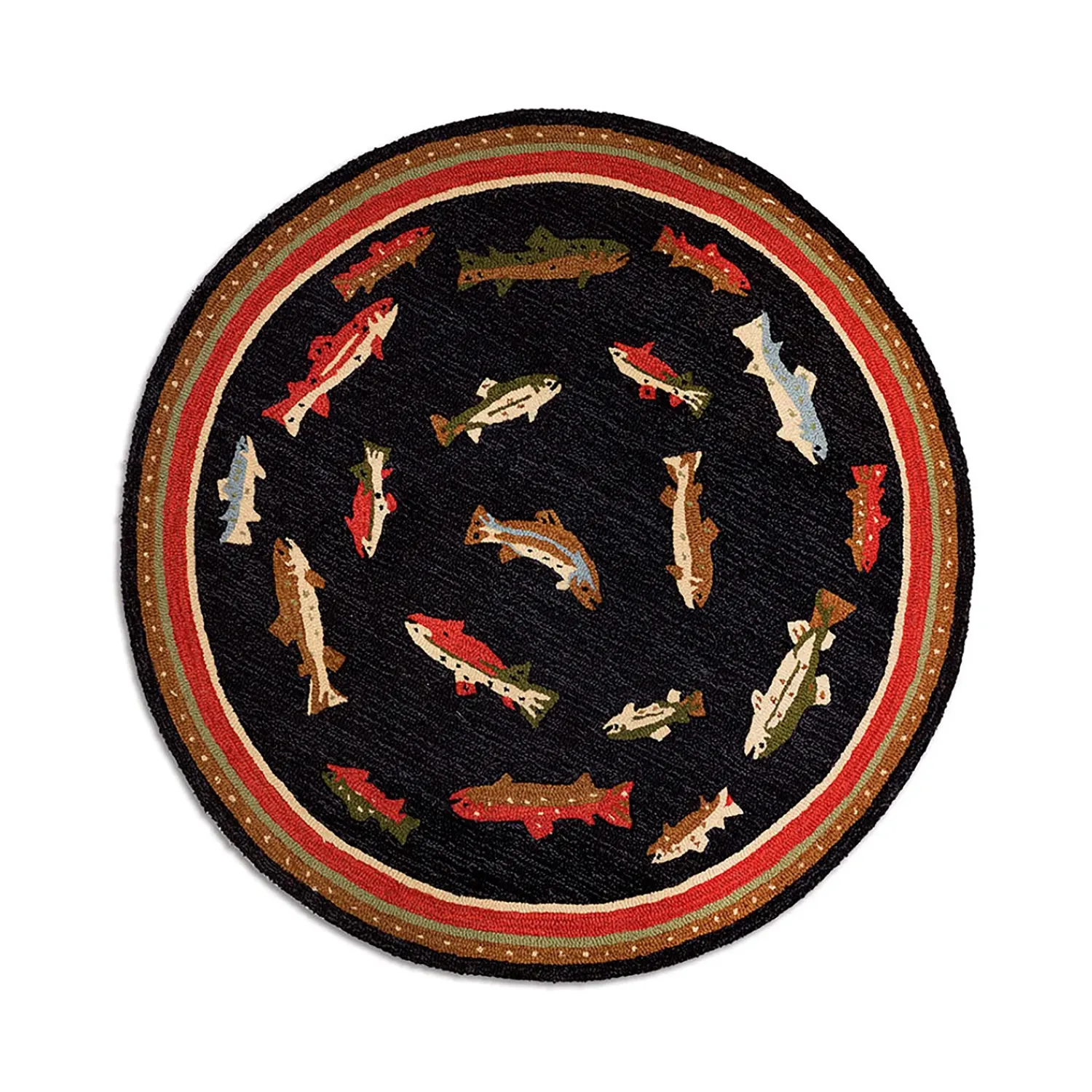 Plow & Hearth Area Rugs>River Fish Hand-Hooked Wool Accent Rug, 5' Round