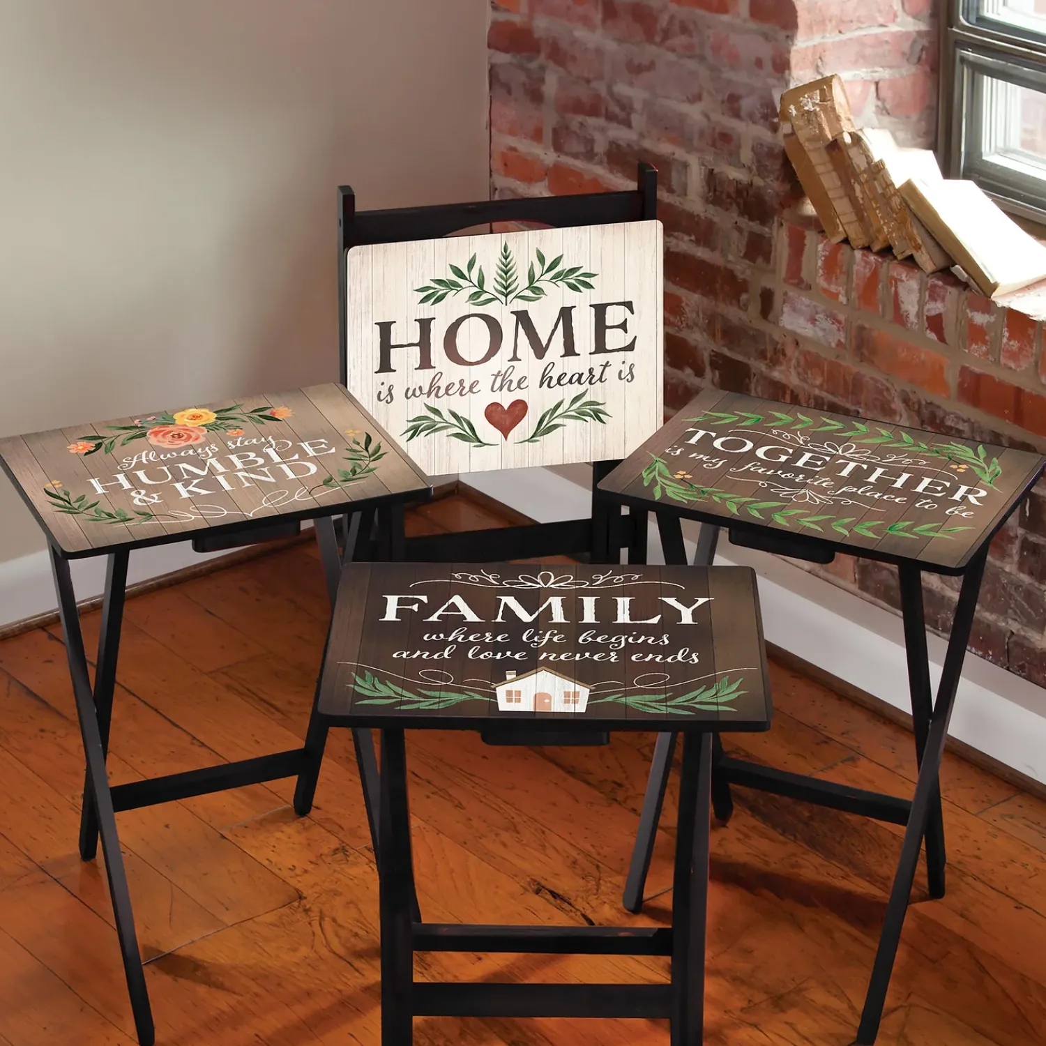 Plow & Hearth Accent Tables>Rustic Farmhouse TV Tray Set of 4