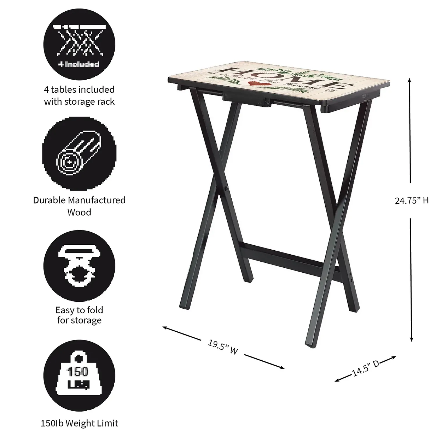 Plow & Hearth Accent Tables>Rustic Farmhouse TV Tray Set of 4