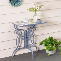 Plow & Hearth Outdoor Dining Sets|Outdoor Side Tables>Santiago Mosaic Balcony Table Blue