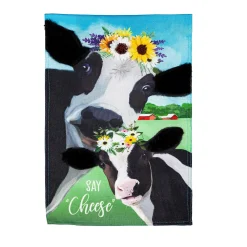 Plow & Hearth Garden Flags>Say Cheese Cows Garden Burlap Flag