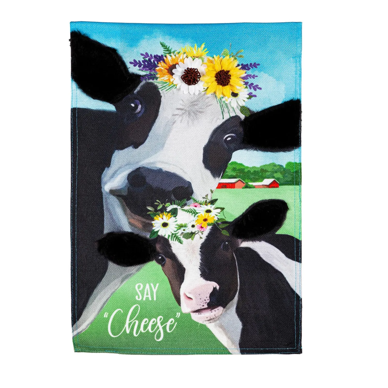 Plow & Hearth Garden Flags>Say Cheese Cows Garden Burlap Flag