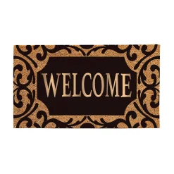Plow & Hearth Coir Mats>Scroll Metallic Welcome Rubber Inset Coir Mat
