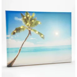 Plow & Hearth Wall Art>Seaside Palm Illuminated Outdoor Canvas