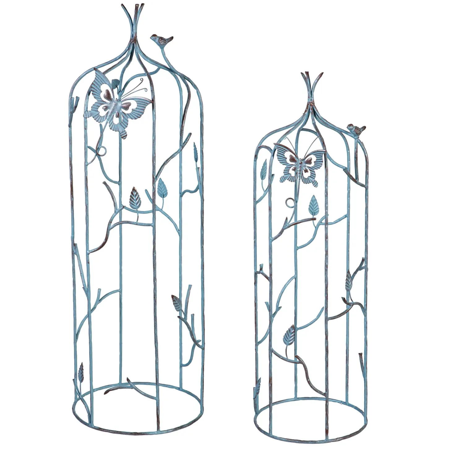 Plow & Hearth Arbors & Trellises>Set of 2 Metal Butterfly Obelisk with Verdigris Finishing
