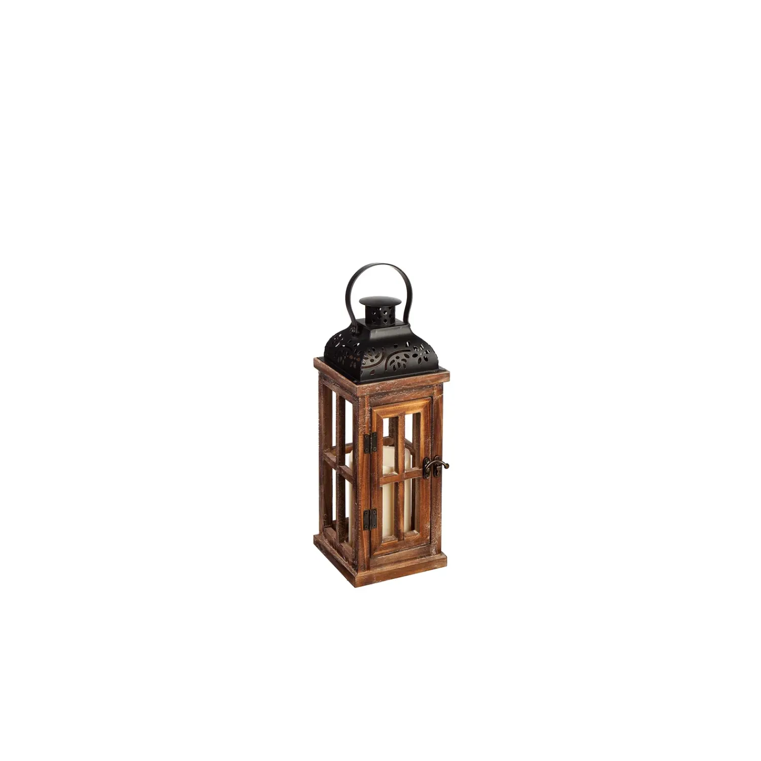 Plow & Hearth Candles & Lanterns>Set of 3 Nested Wood and Metal Lanterns w LED Candle