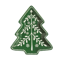 Plow & Hearth Plates & Platters>Shades of Green Plate Tree Shaped Embossed Ceramic Salad Plate, 9.5"