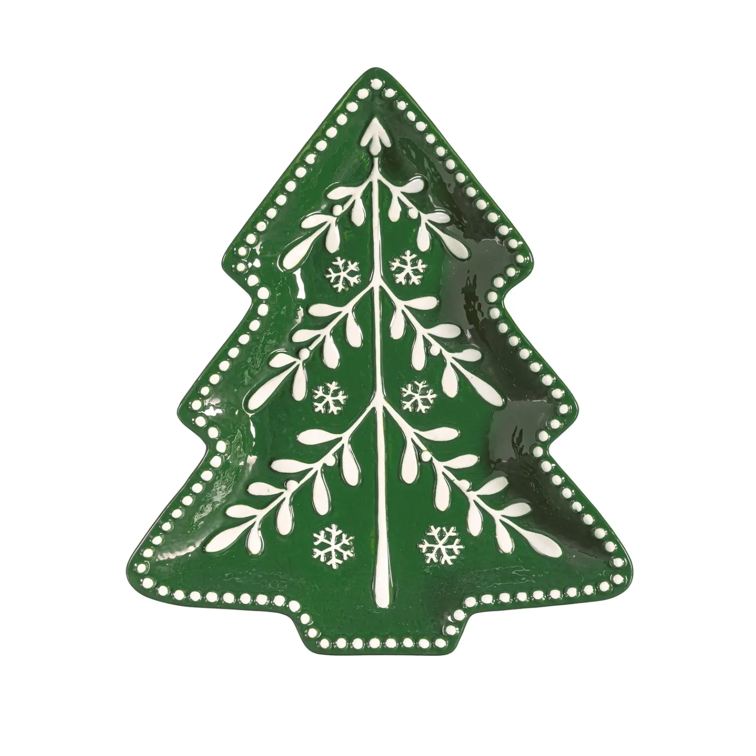 Plow & Hearth Plates & Platters>Shades of Green Plate Tree Shaped Embossed Ceramic Salad Plate, 9.5"
