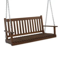 Plow & Hearth Outdoor Benches|Swings & Hammocks>Slatted Wood Porch Swing NaturalStain