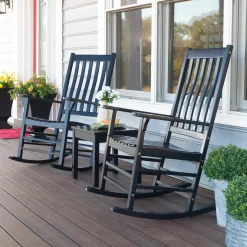 Plow & Hearth Chairs & Rockers|Rockers & Gliders>Slatted Wood Rocking Chair BlackPaint