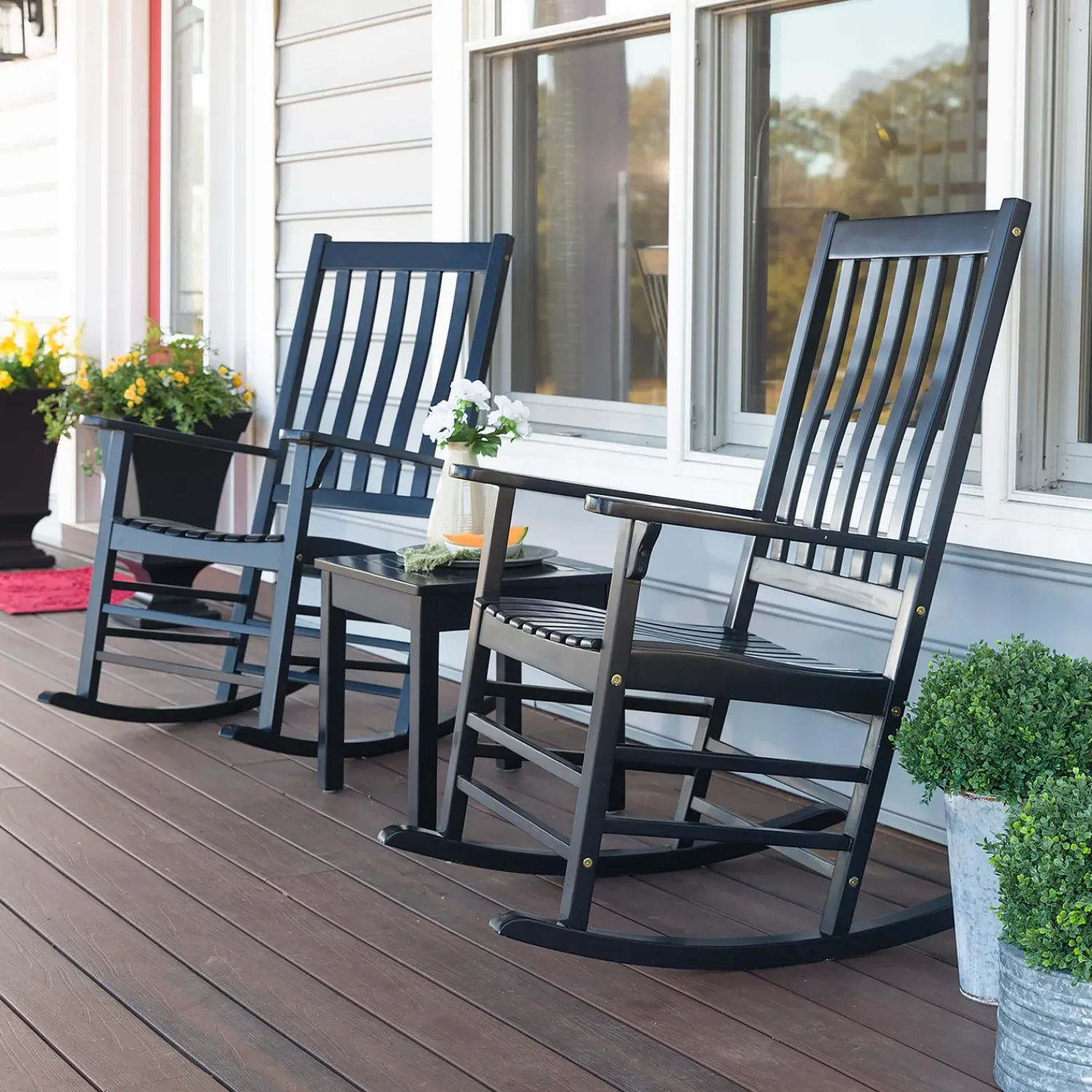 Plow & Hearth Chairs & Rockers|Rockers & Gliders>Slatted Wood Rocking Chair BlackPaint