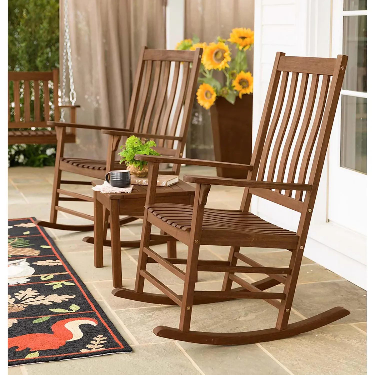 Plow & Hearth Chairs & Rockers|Rockers & Gliders>Slatted Wood Rocking Chair NaturalStain