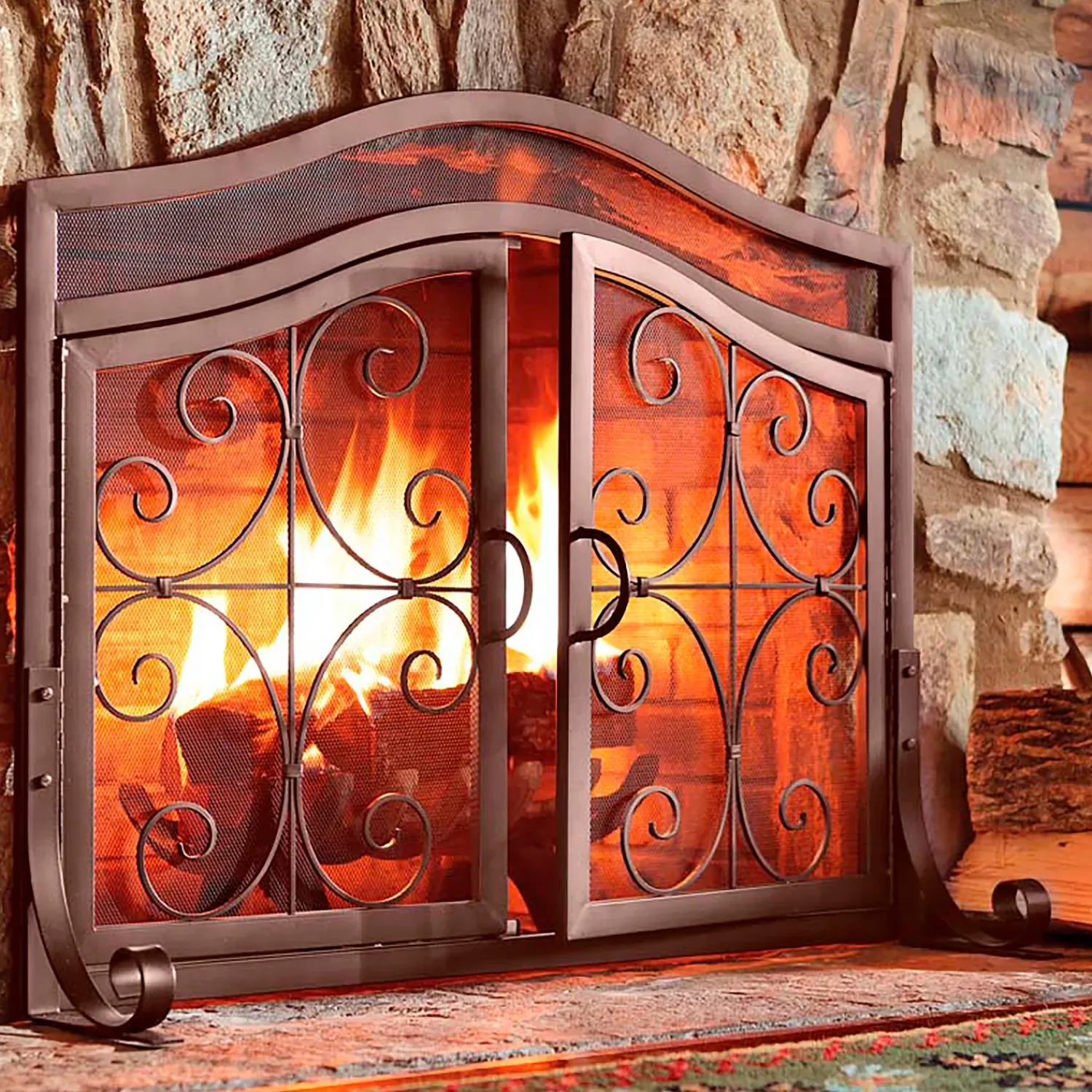 Plow & Hearth Fireplace Screens With Doors>Small Crest Fireplace Screen With Doors